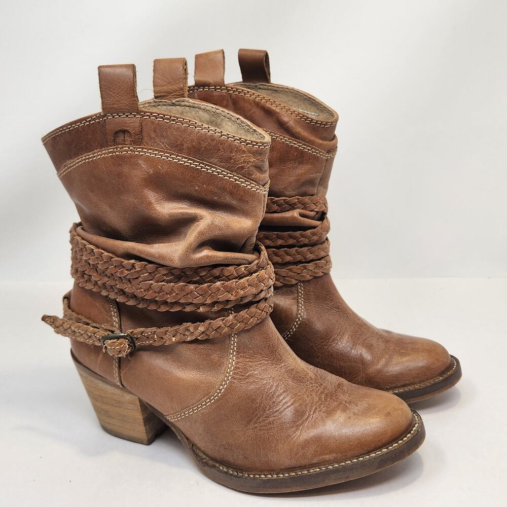 Dingo Twisted Sister Brown Leather Western Slouch Boots Women Size 6M Cowgirl